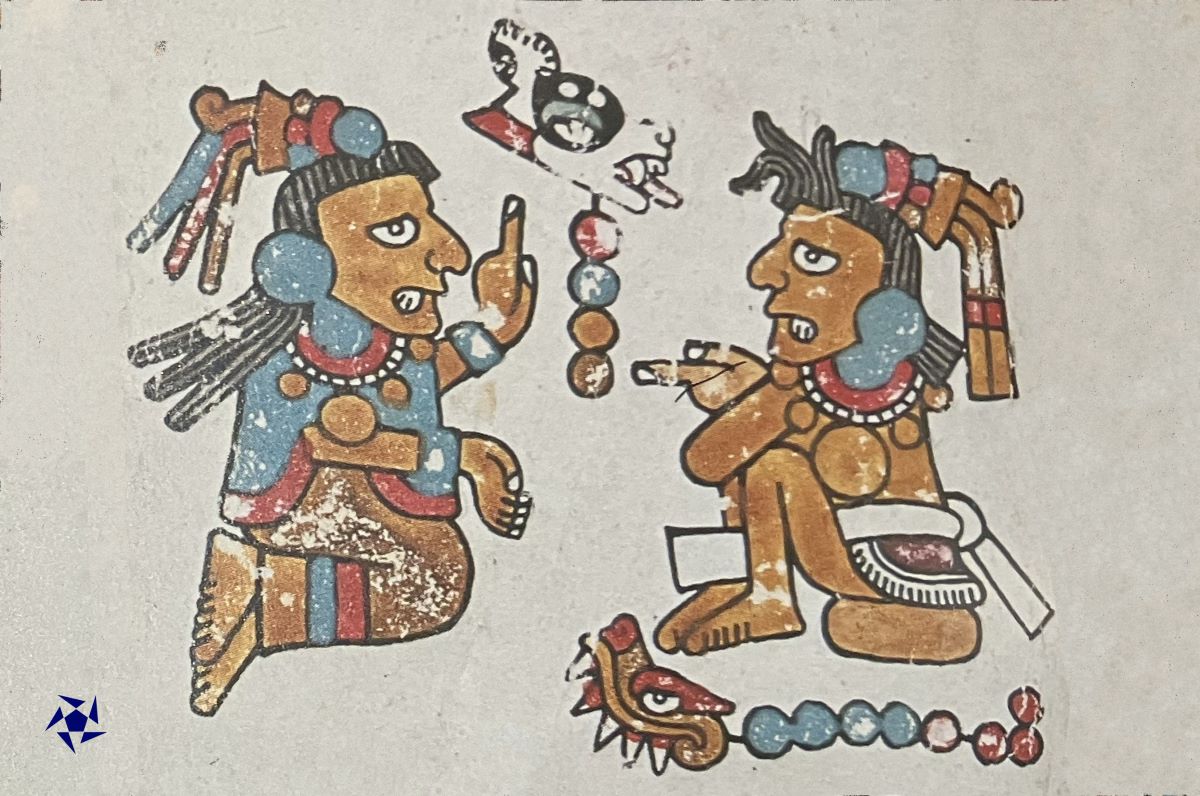 Two Mayans negotiating an exchange